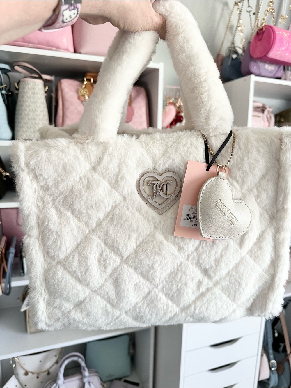 NEW!~ JUICY COUTURE WHITE FAUX FUR TOTE BAG